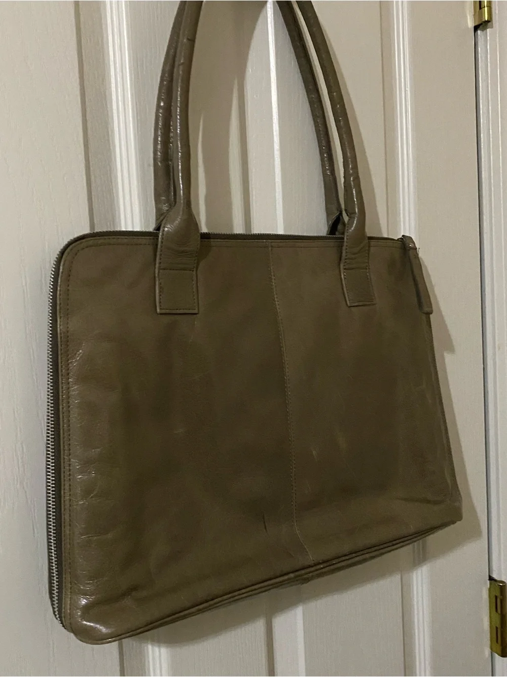 Latico Leather Green Tote Bag Zip Top Shoulder Bag Floral Lining
